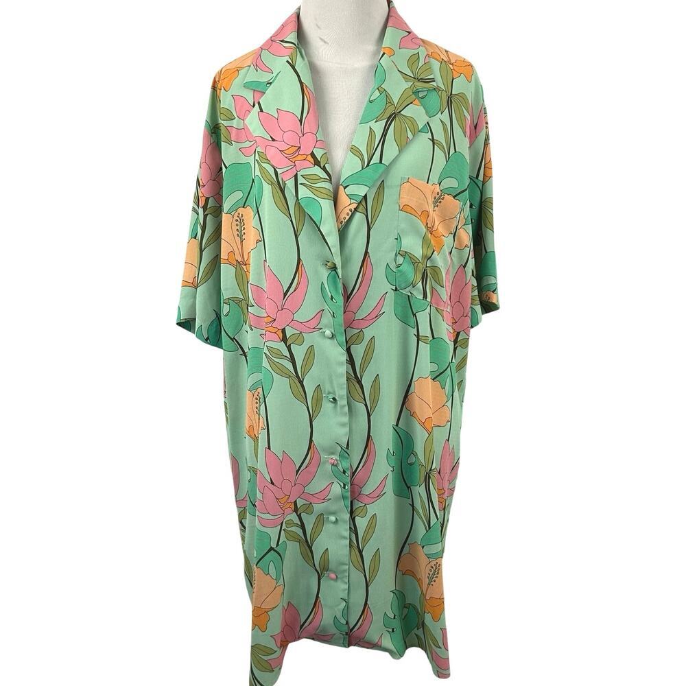 Lulus Green Floral Shirt Dress Preppy Spring Mini XL - Picture 1 of 8